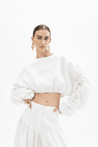Camicia crop bianca con coulisse in vita e maniche sbuffo - YES SHOPCamicieACTUALEECA000619-IT 347329085235771
