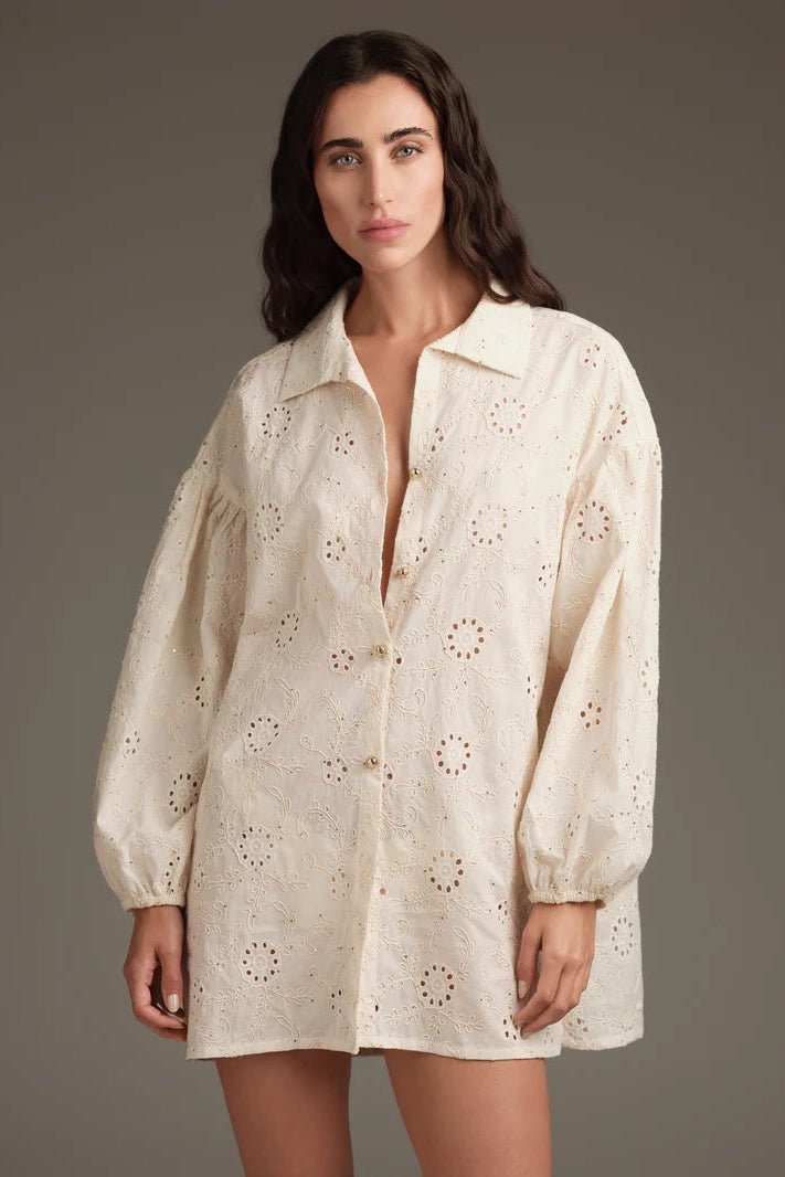 Camicia avorio in pizzo sangallo con applicazioni - YES SHOPCamicieCOTAZURCMC61149-XXS