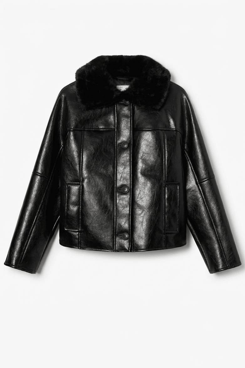 Montone Clisia crop nero in eco pelle con collo in ecopelliccia - YES SHOPGiubbottiMC2 SAINT BARTHCLS0001/00068M-6
