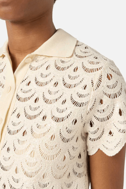 Camicia Monet panna crochet a conchiglia con paillettes - YES SHOPCamicieMC2 SAINT BARTHMOE0001/01719L-XXS