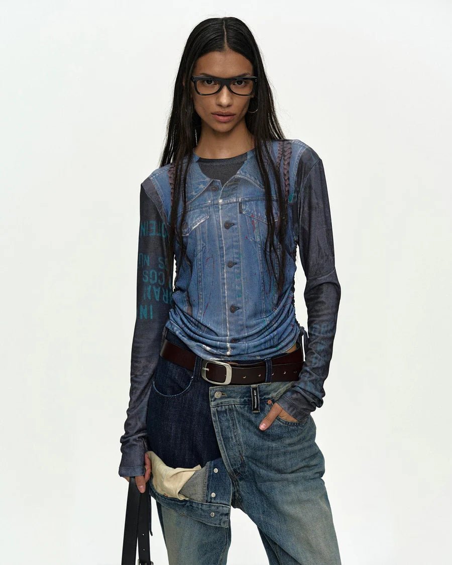 Maglia stampa denim con coulisse laterale - YES SHOPMaglieADSB ANDERSSON BELLATB1473W-XXS