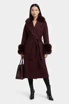 Cappotto lungo bordeaux con polsi e collo in pelliccia di volpe - YES SHOPCappottiYES LONDONCD1240-IT 38/40
