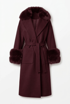 Cappotto lungo bordeaux con polsi e collo in pelliccia di volpe - YES SHOPCappottiYES LONDONCD1240-IT 38/40