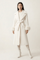 Cappotto lungo bianco con polsi in pelliccia di volpe - YES SHOPCappottiYES LONDONCD1252-IT 38/40