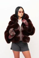 Giubbotto ecovolpe bordeaux con inserti in ecopelle - YES SHOPGiubbottiYES LONDONECO/050-IT 38/40
