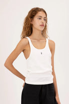 Canotta Emily bianca a costine racerback con logo centrale - YES SHOPCanotteICON DENIMEMILY-XXS
