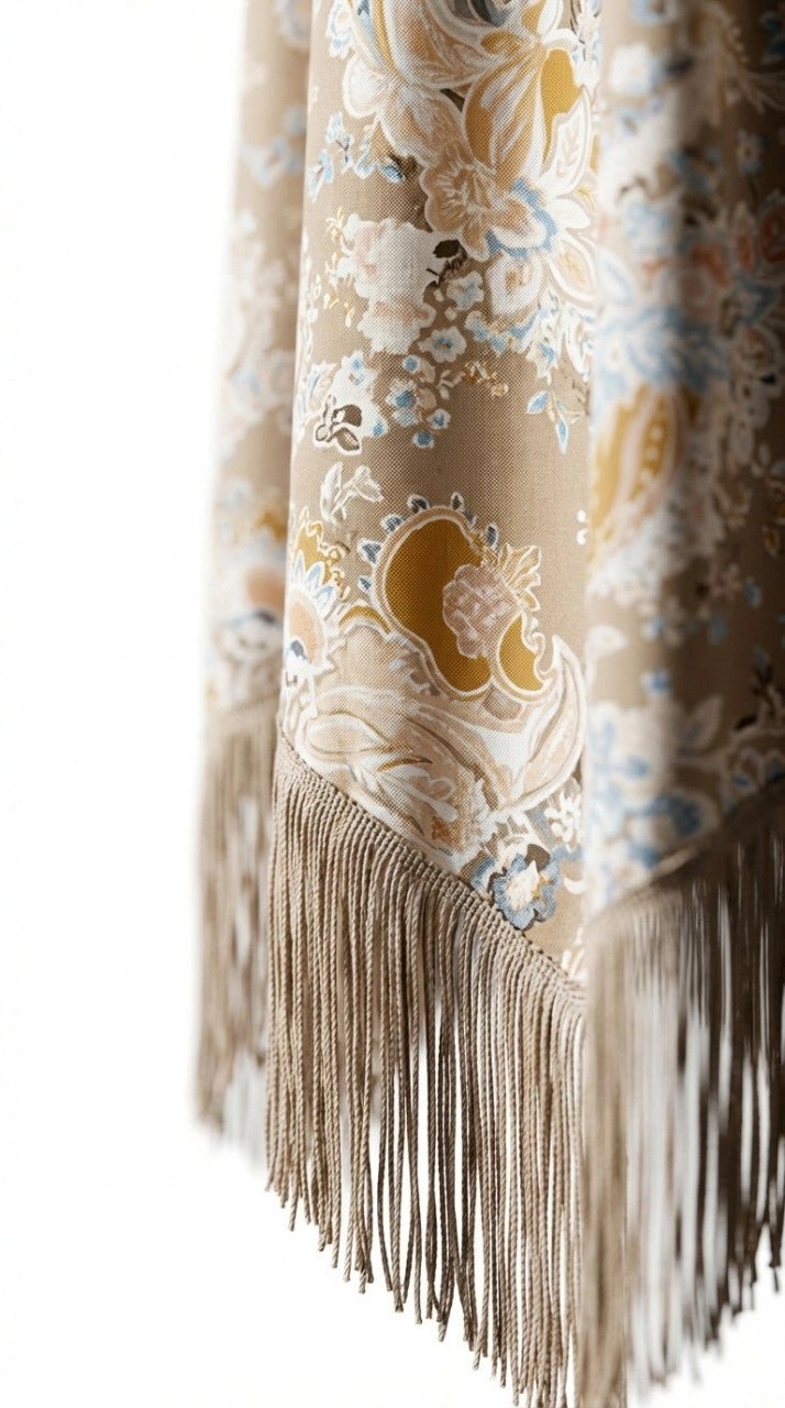 Vestaglia Kaftano beige con stampa floreale e frange - YES SHOPBeachwearMISS BIKINIV6011D-Taglia unica
