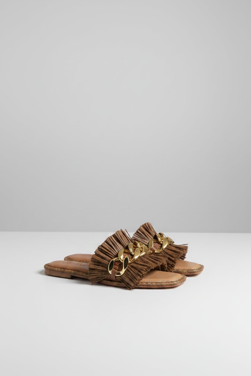 Ciabatta Donata in raffia marrone con fascia frange e anelli - YES SHOPSandaliDE SIENA183-23/DS478/DONATA-IT 363230575068771