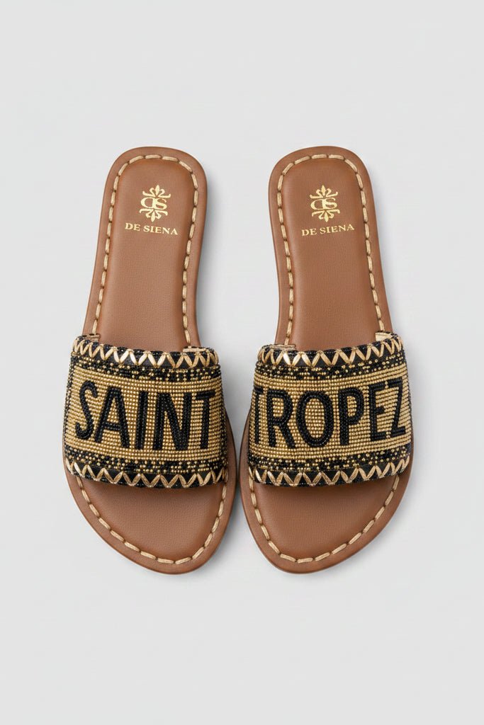 Ciabatta Saint Tropez nera con perline oro - YES SHOPSandaliDE SIENA192-24/S_TROPEZ-IT 369820575068771