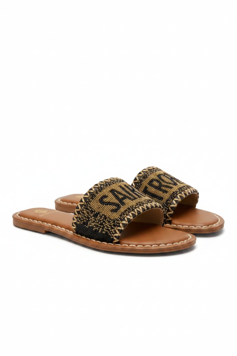 Ciabatta Saint Tropez nera con perline oro - YES SHOPSandaliDE SIENA192-24/S_TROPEZ-IT 369820575068771