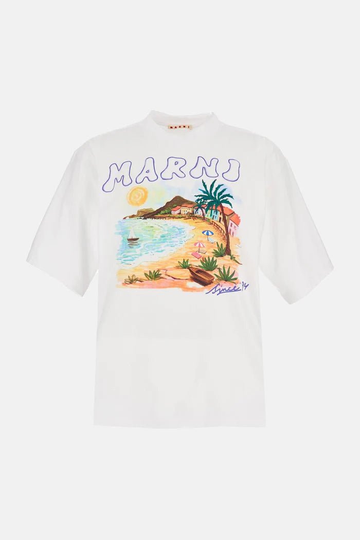 T-shirt bianca con stampa summer - YES SHOPT-shirtMARNIHUMU02234P USCZ06-IT 425697214652771