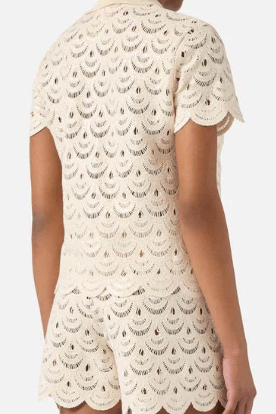Camicia Monet panna crochet a conchiglia con paillettes - YES SHOPCamicieMC2 SAINT BARTHMOE0001/01719L-XXS