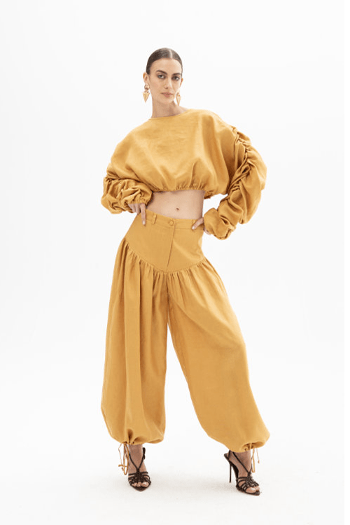 Camicia crop senape con coulisse in vita e maniche sbuffo - YES SHOPCamicieACTUALEECA000619-IT 349129085235771