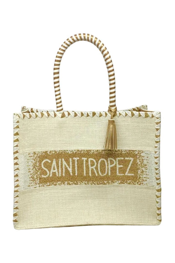 Bosa Saint Tropez panna in juta e perline oro - YES SHOPBorse a spallaDE SIENA2003-24/S_TROPEZ-Taglia unica