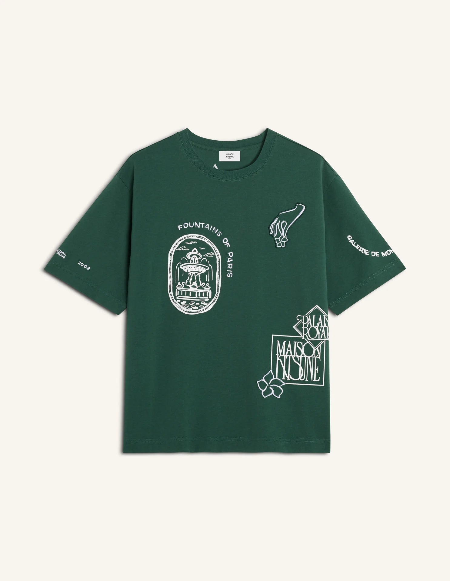 T-shirt verde oversize con stampe art nouveau - YES SHOPT-shirtMAISON KITSUNEQM00107KJ0119-XXS3141108863771