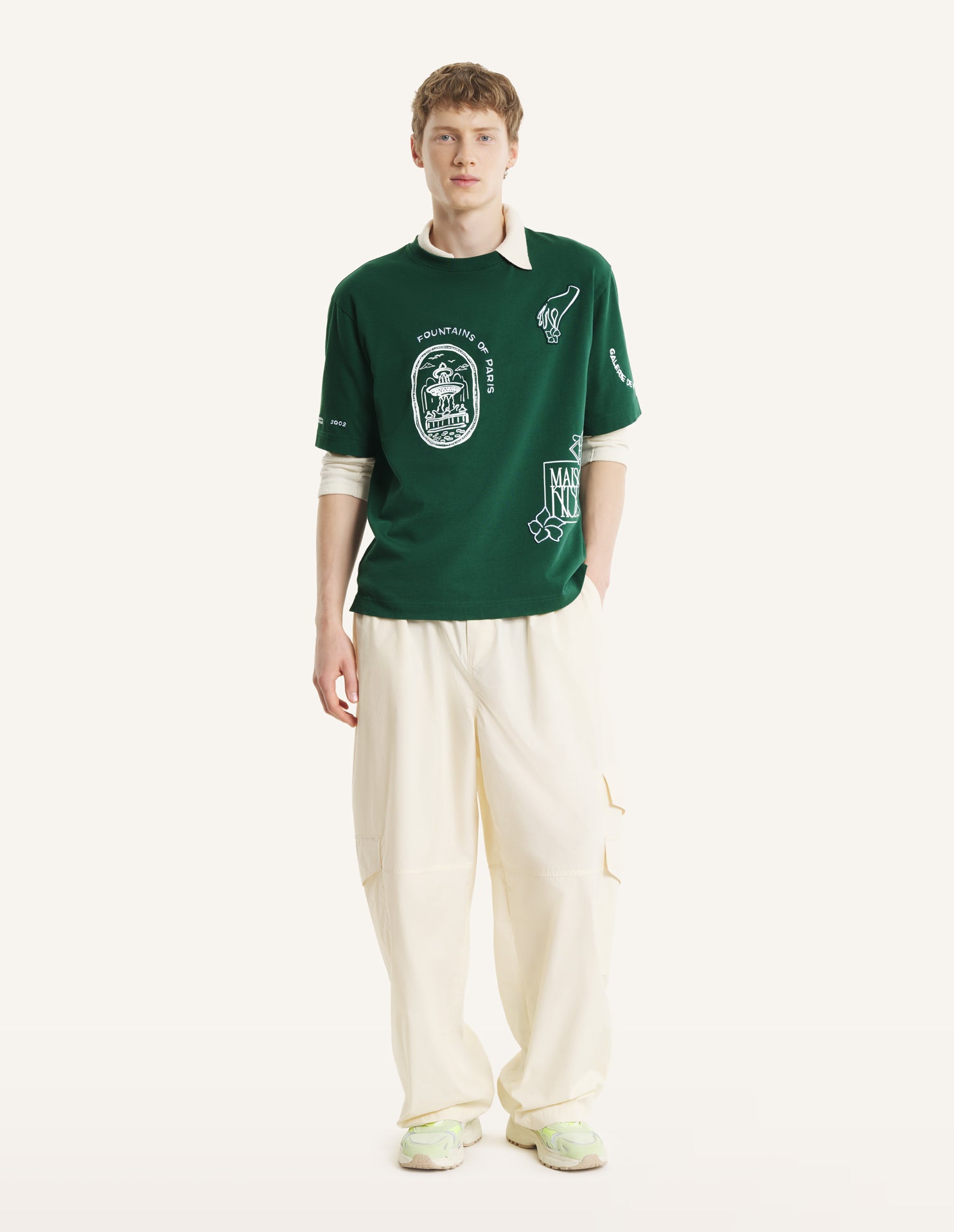 T-shirt verde oversize con stampe art nouveau - YES SHOPT-shirtMAISON KITSUNEQM00107KJ0119-XXS3141108863771