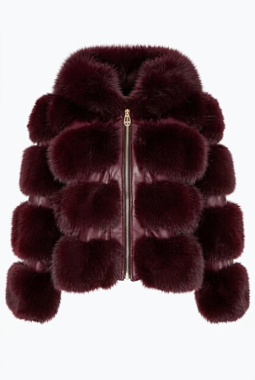 Giubbotto ecovolpe bordeaux con inserti in ecopelle - YES SHOPGiubbottiYES LONDONECO/050-IT 38/40