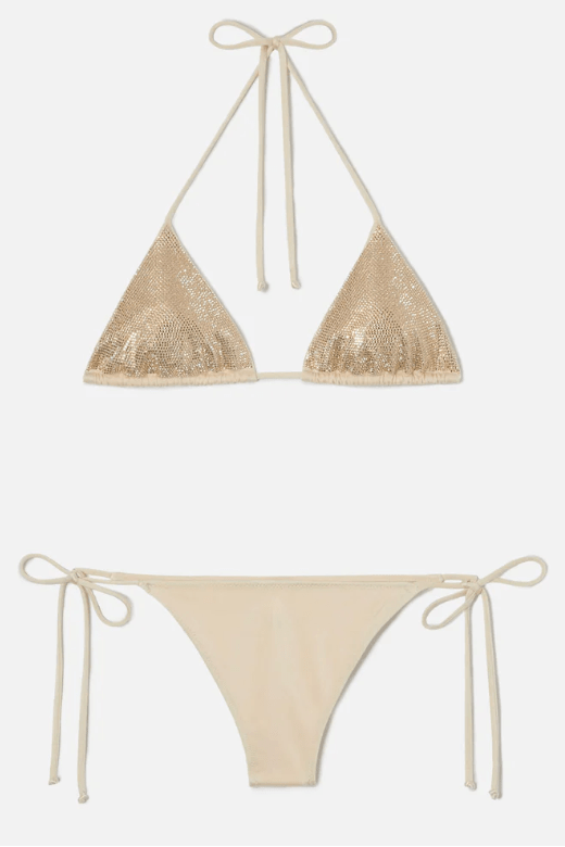Bikini Maleah champagne top a triangolo full strass e slip brasile regolabile - YES SHOPCostumi da bagnoMC2 SAINT BARTHMALE002/00237L-XXS