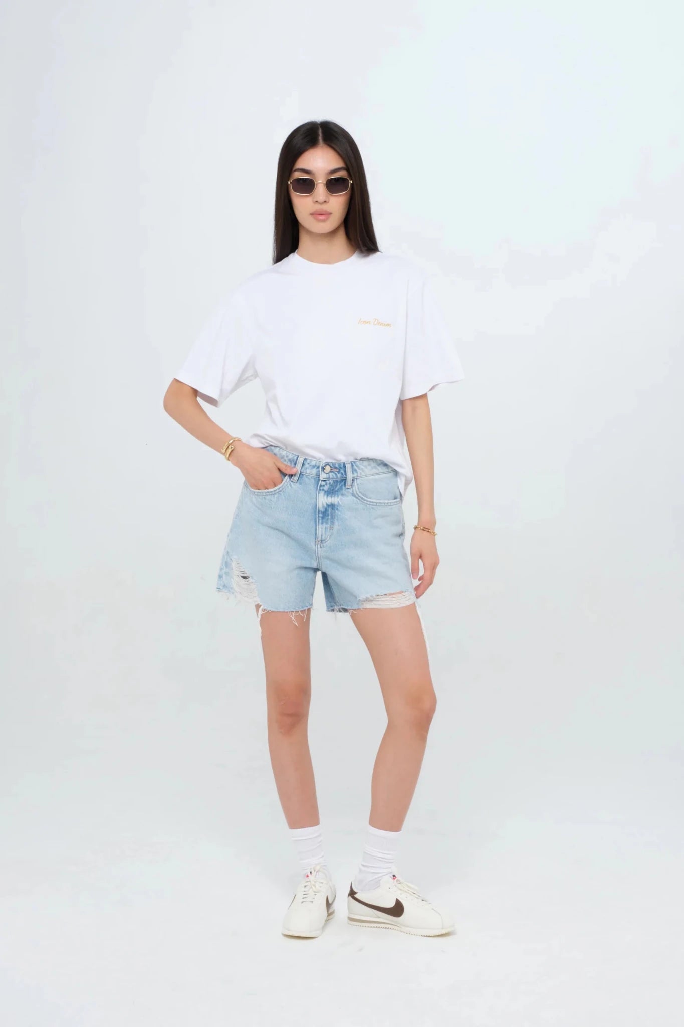 Shorts Tam X in denim chiaro con strappi - YES SHOPShortsICON DENIMTAMX-W24