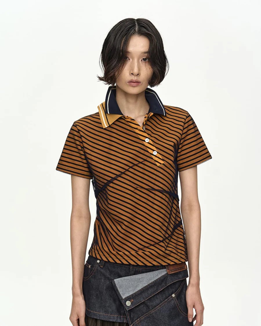 Polo twist arancio a righe in piqué con velo in raso - YES SHOPPoloADSB ANDERSSON BELLATB1564W-XXS