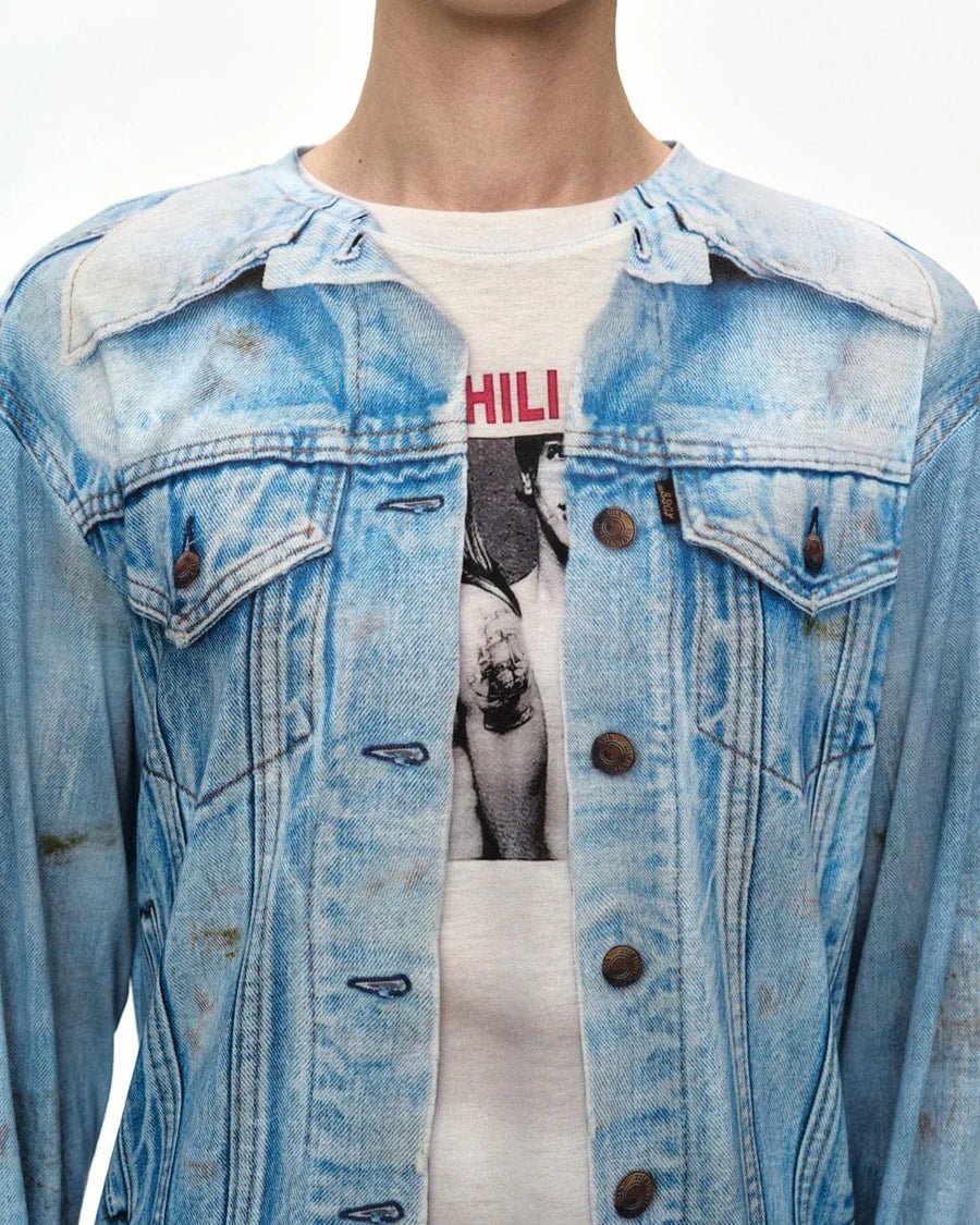 T-shirt bianca con stampa denim trompe - l'oeil - YES SHOPT-shirtANDERSON BELLATB1548U-XXS