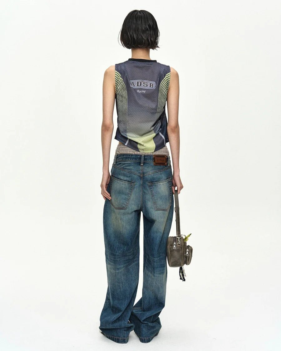Jeans wide leg con doppia banda check - YES SHOPJeansADSB ANDERSSON BELLAPA910U-W24