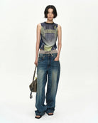 Jeans wide leg con doppia banda check - YES SHOPJeansADSB ANDERSSON BELLAPA910U-W24