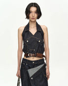 Halter top Upside - Down in denim scuro - YES SHOPTopADSB ANDERSSON BELLATB1573W-XXS