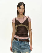 T-shirt rosa a strati con top verde e canotta marrone - YES SHOPT-shirtADSB ANDERSSON BELLATB1557W-XXS