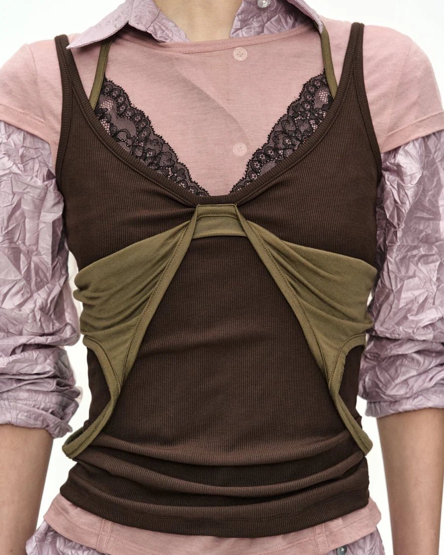 T-shirt rosa a strati con top verde e canotta marrone - YES SHOPT-shirtADSB ANDERSSON BELLATB1557W-XXS