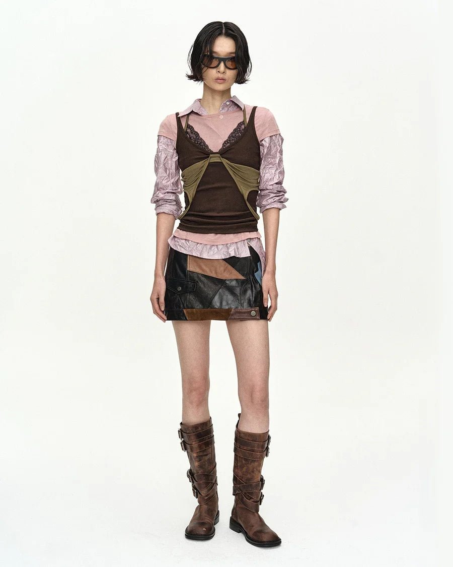 T-shirt rosa a strati con top verde e canotta marrone - YES SHOPT-shirtADSB ANDERSSON BELLATB1557W-XXS