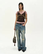 T-shirt rosa a strati con top verde e canotta marrone - YES SHOPT-shirtADSB ANDERSSON BELLATB1557W-XXS