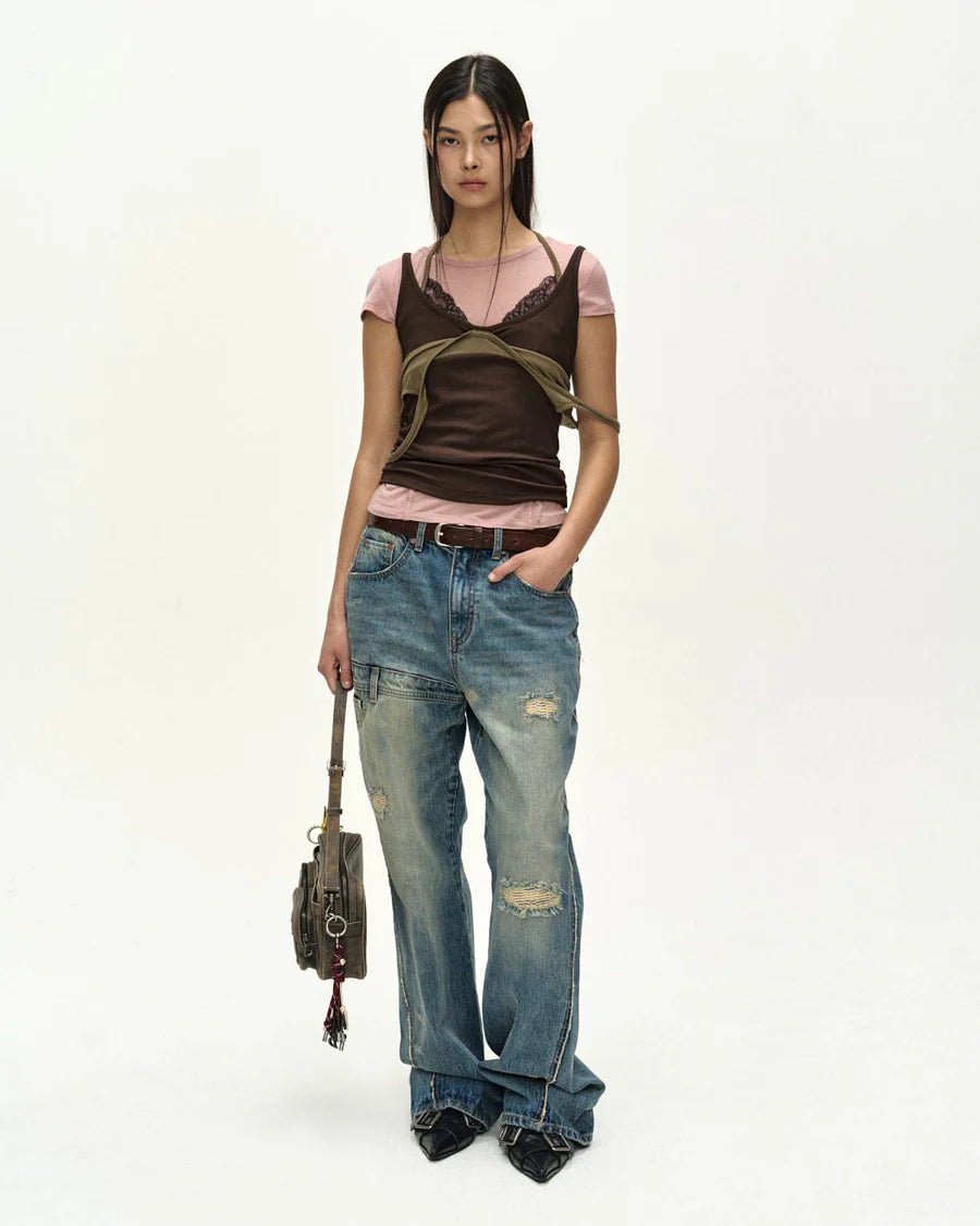 T-shirt rosa a strati con top verde e canotta marrone - YES SHOPT-shirtADSB ANDERSSON BELLATB1557W-XXS