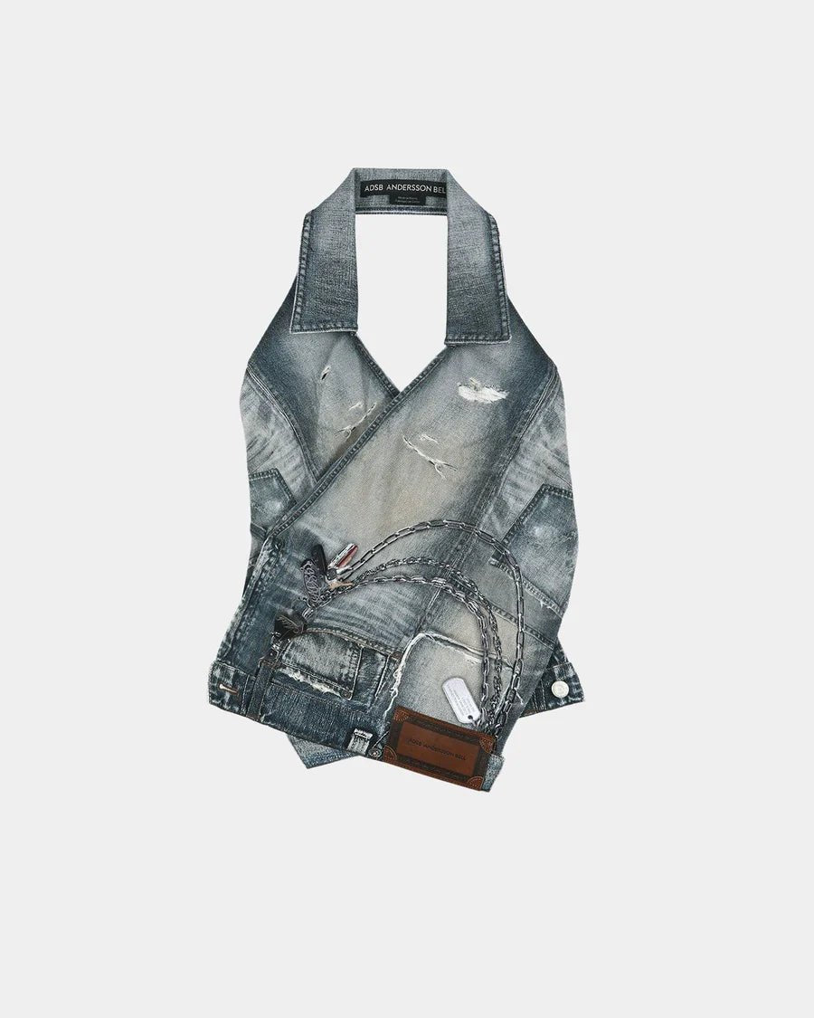 Halter top Upside - Down printed denim - YES SHOPTopADSB ANDERSSON BELLATB1574W-XXS