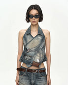 Halter top Upside - Down printed denim - YES SHOPTopADSB ANDERSSON BELLATB1574W-XXS