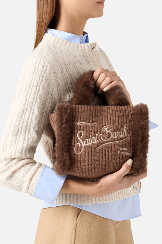 Borsa Vanity Mini in lana marrone con profili in pelliccia - YES SHOPBorse a manoMC2 SAINT BARTHVAMI022/04000M-Taglia unica